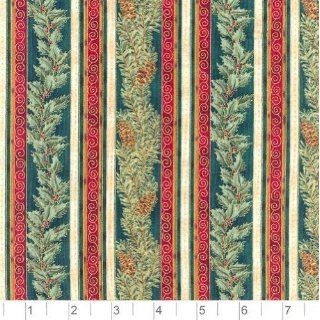 45 Wide Winter Bloom Holly & Pine Stripe Green Fabric By