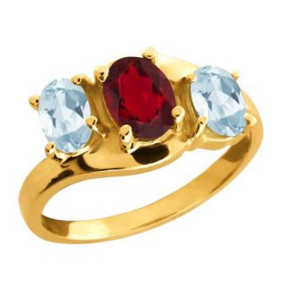 81 Ct Oval Ruby Red Mystic Topaz and Aquamarine 14k Yellow Gold Ring
