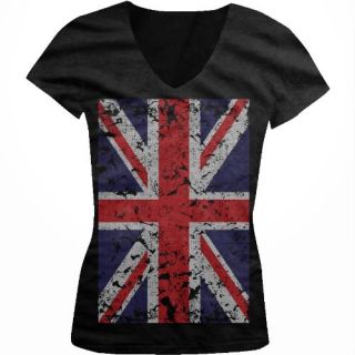 Big Great Britain Flag Juniors V Neck T shirt, Faded