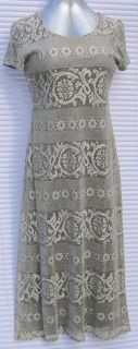 Jessica Howard Dress Pewter Lace Overlay Misses Size 14 Black Lining