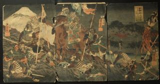Unidentified Japanese Woodblock Print Nineteenth Century Tryptych 3