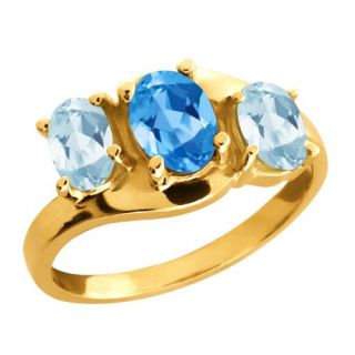 90 Ct Genuine Oval Swiss Blue Topaz Gemstone 10k Yellow Gold Ring