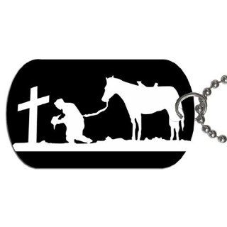 Cowboy praying at cross Dog Tag with 30 chain necklace