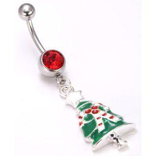 Christmas Tree Happy Holiday Charm Belly Button Ring in 14g 12g 10g