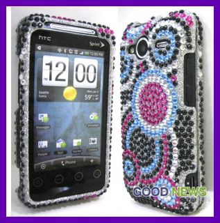  HTC Evo Shift 4G   Blue Circle Crystal Diamond Bling Case Phone Cover