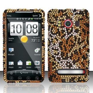 HTC EVO 4G Sprint Hard Case Snap on Phone Cover Golden Cheetah Bling Z