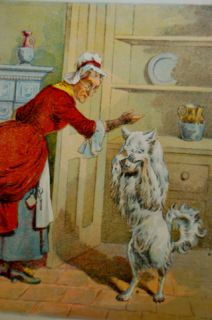 Old 1800 Chromo Litho Mother Hubbard White Spitz Dog