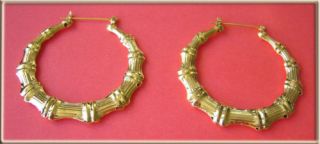 Big Gold Bamboo Hoop Earrings 3 7 5cm Diameter