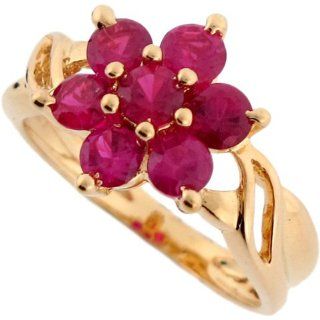 10k Real Solid Yellow Gold Synthetic Ruby Flower Ring Jewelry 