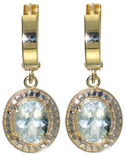 10K Gold Huggie Earrings Genuine Aquamarine Gems