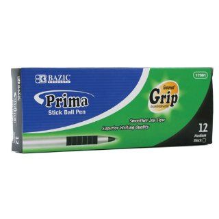 BAZIC Prima Black Stick Pen w/ Cushion Grip (12/Box), Case