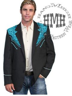 806 Scully Western Cowboy Jacket Coat Blazer 44 Turquoise Embroidery