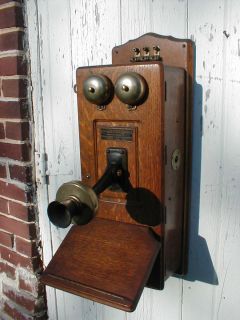 Antique JULIUS ANDRAE SONS OAK WALL TELEPHONE FOR PARTS OR RESTORATION