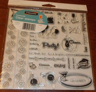 CLEAR ACRYLIC FISKARS STAMPS CELEBRATE PARTY CHEERS CAKE BORDERS wks