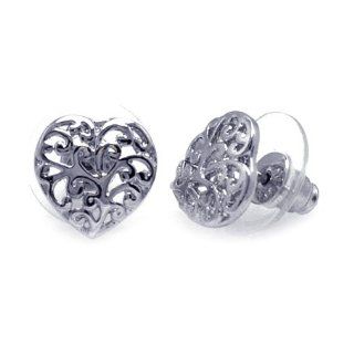 Sterling Silver Heart Stud With Flower Designs Earrings, Comes in a