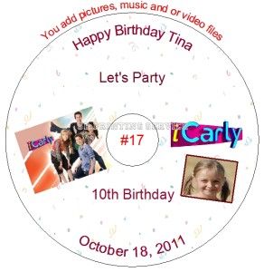 iCarly Birthday Favors Personalized CD or DVD Personalized Custom Made