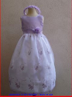 077L New Embroidery Lilac Organza Flower Girl Dress Size 8