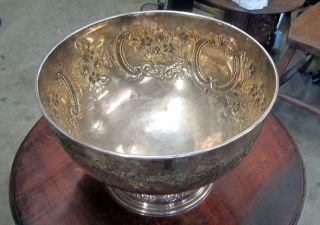 Antique English Folgate Hand Chased Silver Plated Punch Bowl 19th