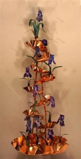 Indoor Copper Wall Fountain Tall Purple Iris Flower