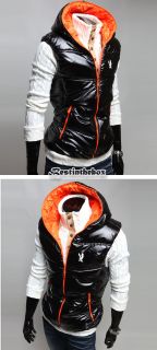 New Korean Mens Classic Fashion Style Winter Bright Down Vest Hooded