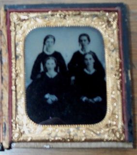 c1850s/60s Sixth Plate Ambrotype in full case   4 sisters, 2 sets of