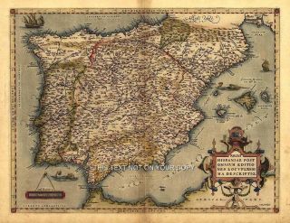 Iberia Spain España Hispania Old Spanish Antique Map