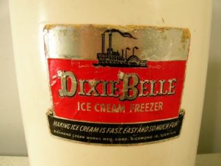 Vtg Dixie Belle 4 Qt Ice Cream Maker Freezer Cast Iron Tin Metal Wood