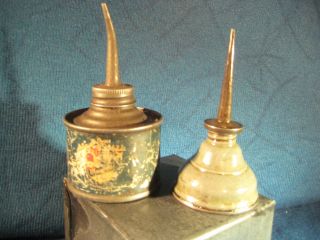 Two Vintage Oil Cans ~ 1 Marked Maytag ~ 4 inches tall ~