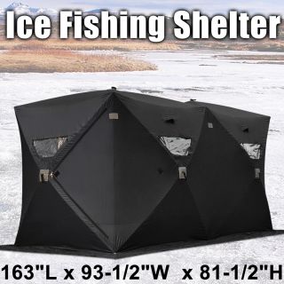 Black Folding Pop Up Ice Fishing Shelter 6 7 8 Person Man Fish Shanty
