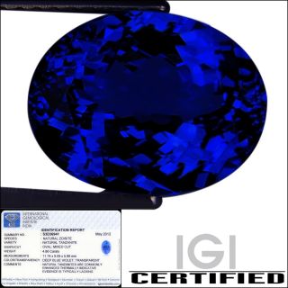 IGI Certified 4 86 ct AAAAA Natural DBlock Tanzanite Oval Cut Deep