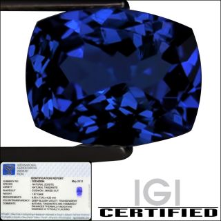 IGI Certified 1 97 ct AA Natural DBlock Tanzanite Cushion Cut Deep