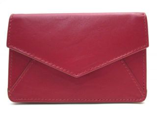 Ili Leather Envelope Business Card Case Holder Red w Camel Trim New