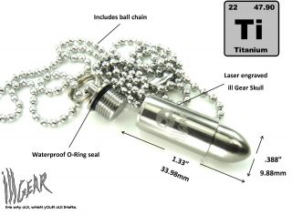 Ill Gear Titanium 9mm DNA Zombie Bullet Keychain Necklace Capsule TI