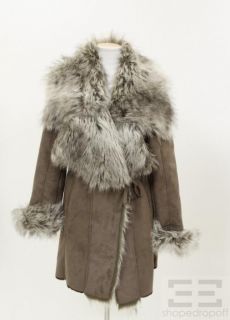 IMAN Taupe Grey Faux Fur Collar Coat Size Small