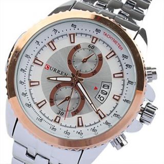 USD $ 15.29   Fashion Mens White Dial Gold Border And Number Sliver