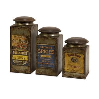 Imax 73046 3 73046 3 Addie Vintage Label Wood And Metal Canisters Set