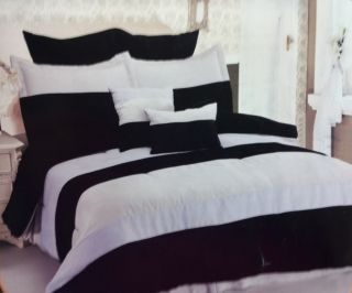 8PC Bed in A Bag Comforter Set Black Grey Lt Blue Stripes Border Queen