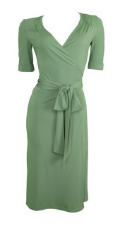  Grey Green Short Sleeve Stretch Wrap Dress Imogen Size 10 New