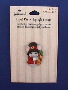 Hallmark Pilgrim Mouse w Indian Corn Thanksgiving Holiday Jewelry Pin