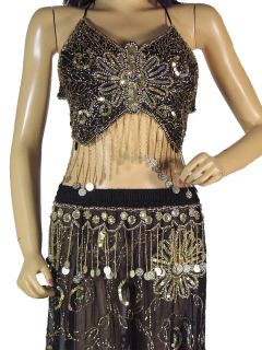 Gorgeous Hand Crafted beaded 2 PC set Black Belly dance Top (Choli or