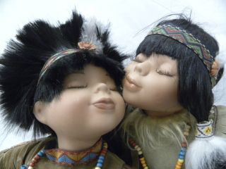  Dolls Porcelain Indian Boy and Girl Kissing Black Hills