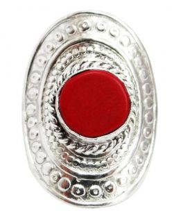  Red Coral Stone Adjustable Ring Women Fashion Jewelry India