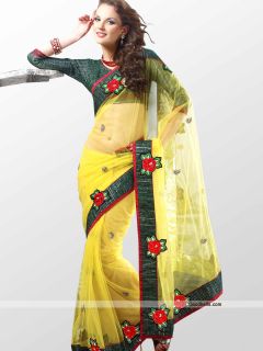 Bridal Indian Ethnic Vintage Bollywood Yellow Saree 