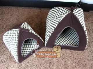  Cat House Indoor Pet Dog Cat House Bed Classical Grid Brown Sz Small
