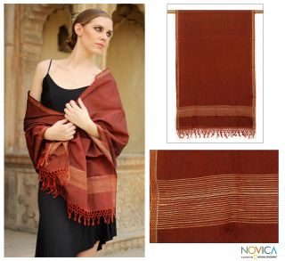 Indore Autumn India Traditional Handwoven Cotton Silk Shawl Novica