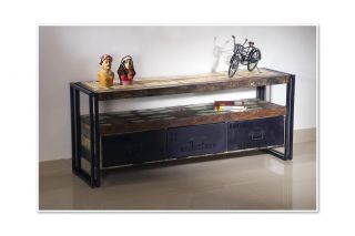 Industrial Vintage Iron & Recycled Wood TV Cabinet wooden top eco