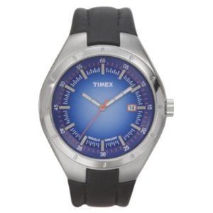 Timex Indiglo Mens Blue Dial Silver Tone Leather Band Watch T2G661
