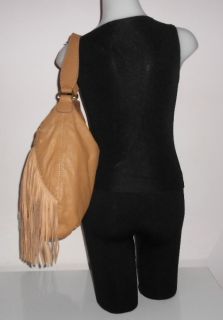 Lucky Brand Handbag Camel Leather Indio Fringe LG Hobo Bag Turquoise