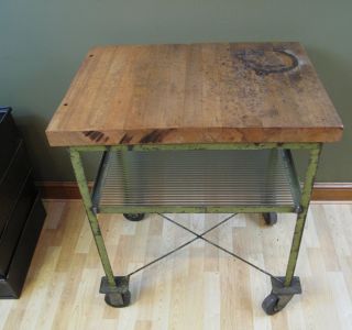 Industrial Style Table Vintage Work Table Island Table Serving Cart BB