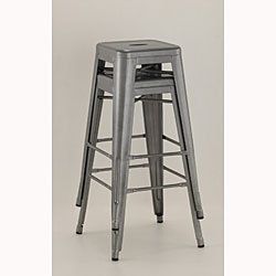 French INDUSTRIAL URBAN STYLE Metal Silver Stackable Bar Stool Set (2